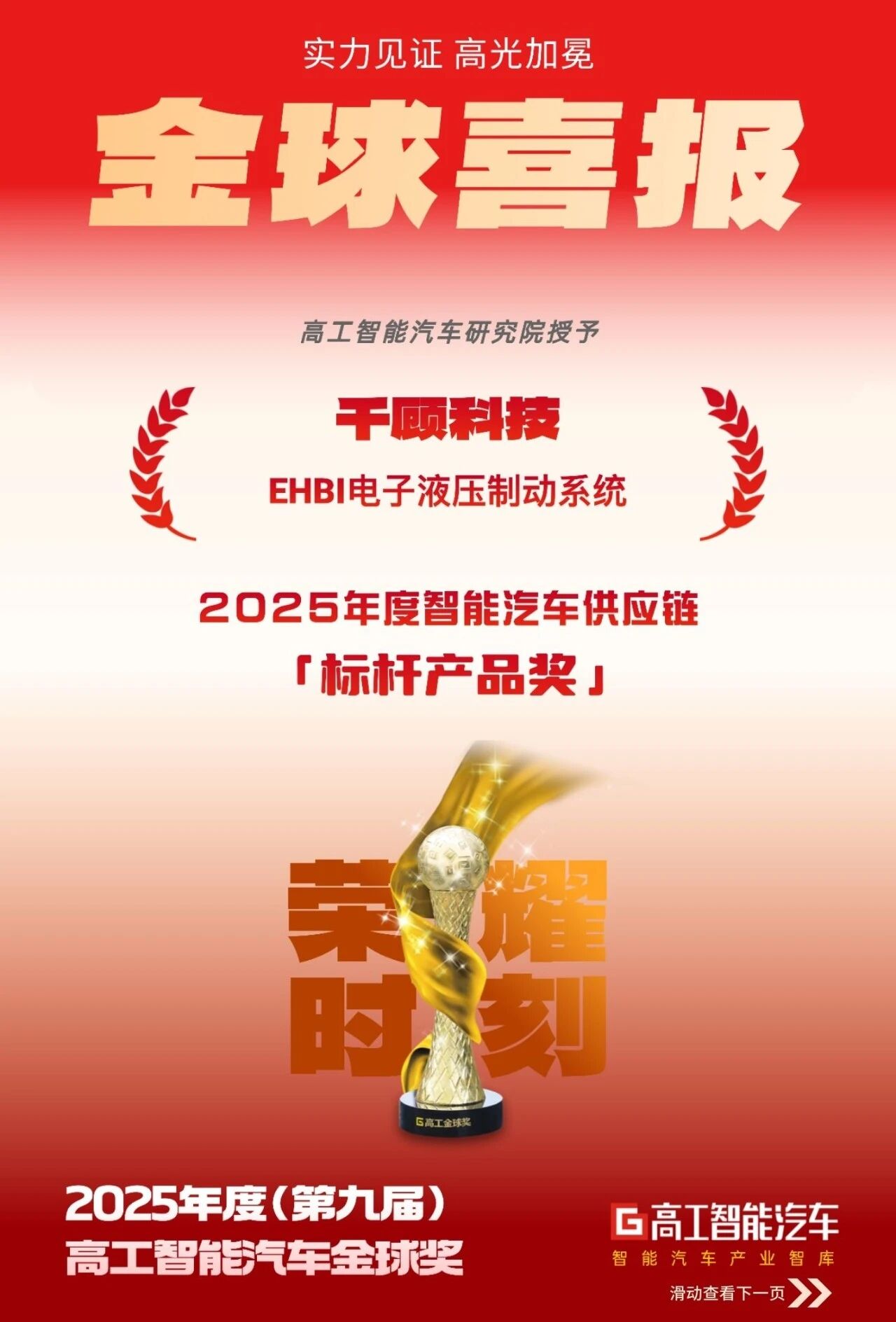 【获奖】实力认证！千顾科技EHBI电子液压制动系统荣膺高工金球奖标杆产品奖缩略图